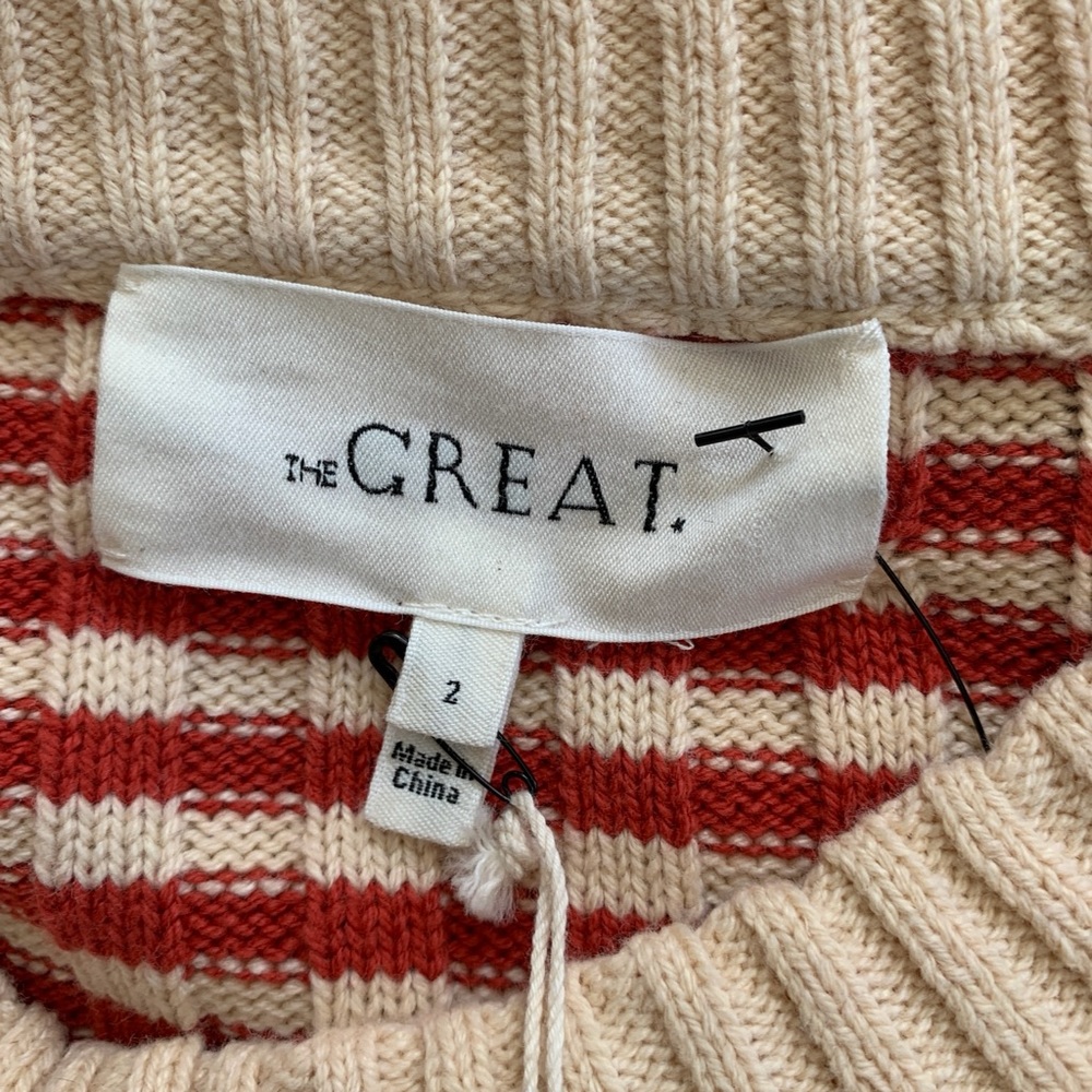 The GREAT. Mini Striped Shrunken Pullover *Scarlet Stripe* - Picture 10 of 12